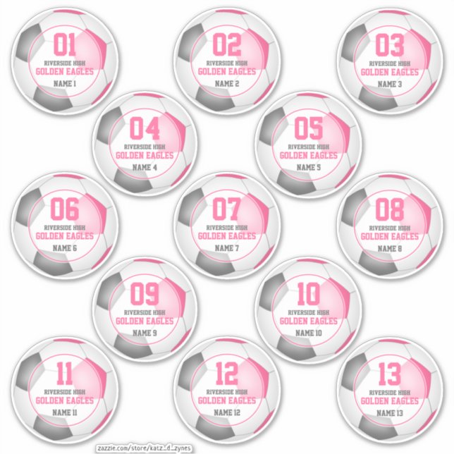 Set of 13 girls pink grey soccer team spirit (Front)