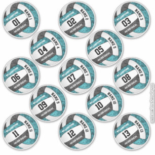 set of 13 girly teal black volleyball player names
