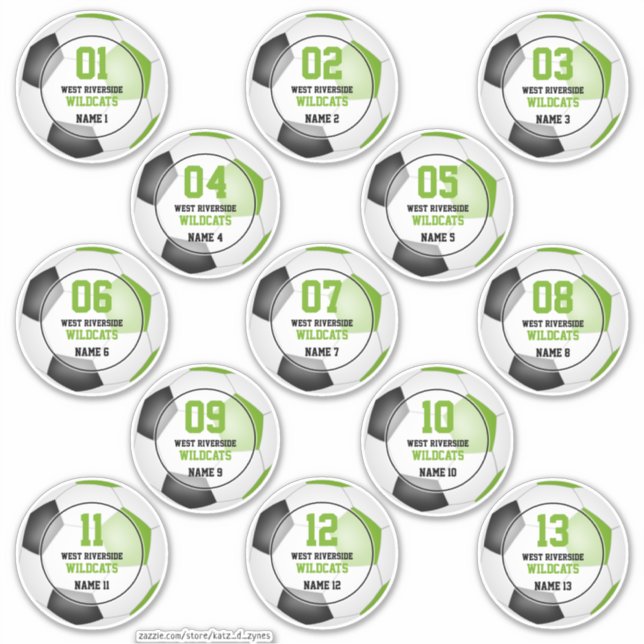 Set of 13 lime green black soccer team spirit (Front)
