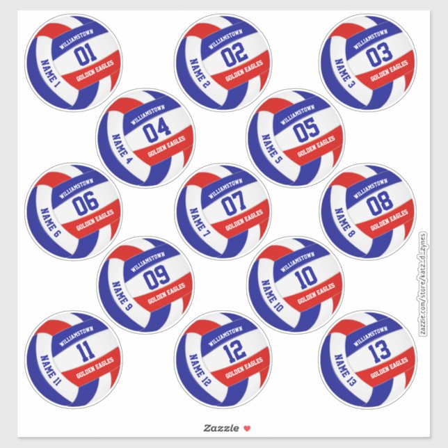 Set of 13 red white blue team colours volleyball (Sheet)