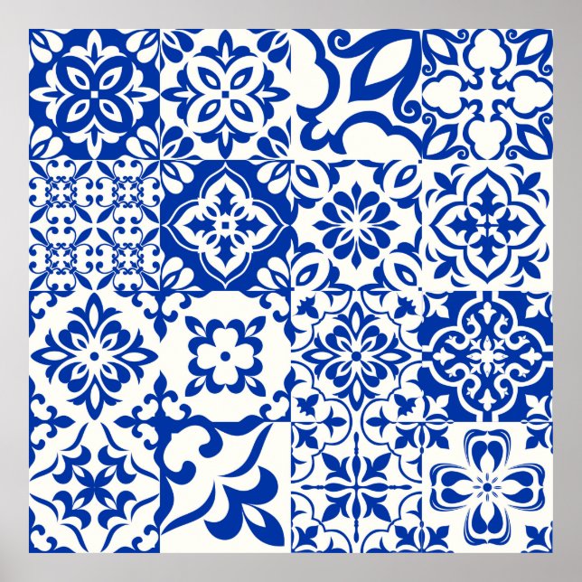 Set of 16 tiles Azulejos in blue,  white. Original Poster (Front)