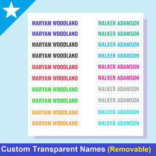 Set of 20 Colourful Tags, Transparent Name Sticker