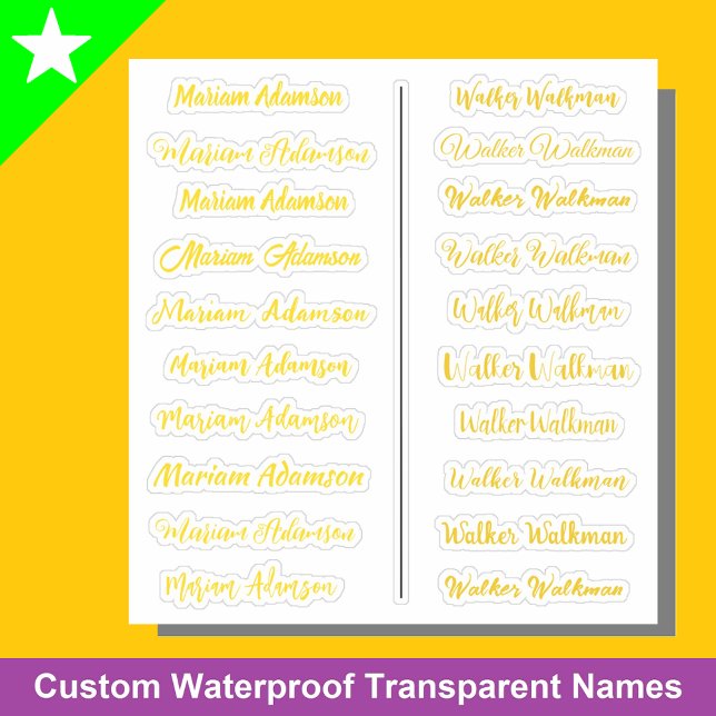 (Set of 20) Gold Transparent Simple Name Stickers (Gold transparent stickers
)