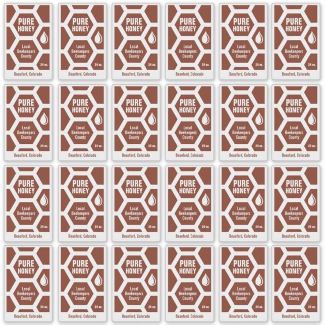 Set of 24 Transparent Honeycomb Honey Jar Labels (Front)