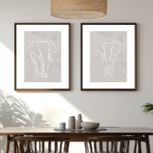 Set of 2 Elephant Line Art Posters