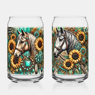Set of 2 Horse and Sunflower Can Glass