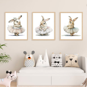 Set Of 3 Cute Bunny Ballerina Girl Nursery Prints