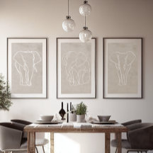 Set of 3 Elephant Line Art Posters