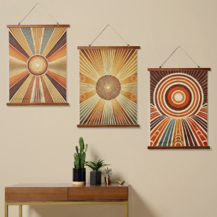 Set of 3 Geometric Sun Wooden Wall Tapestries