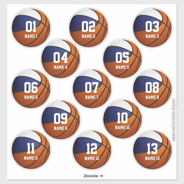 set of 3 inch blue white basketball team colours (Sheet)