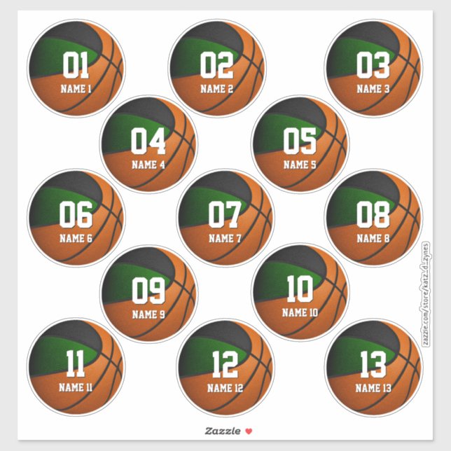 set of 3 inch green black basketball team colours (Sheet)