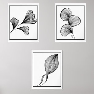 Set of 3 Minimalist Leaf Line Art Prints