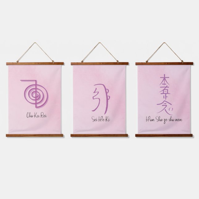 Set of 3 Pink Usui Reiki Symbols-CKR, SHK & HSZSN Hanging Tapestry (Triple)