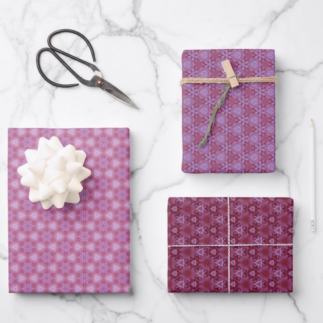 Set of 3 Printed Purple Shade Wrapping Paper Sheet (Front)