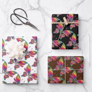 Set of 3 Rainbow Butterflies Wrapping Paper Sheet