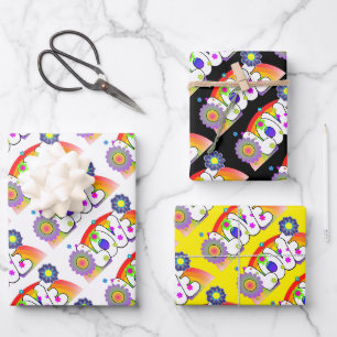 Set of 3 Rainbow Love Wrapping Paper Sheet