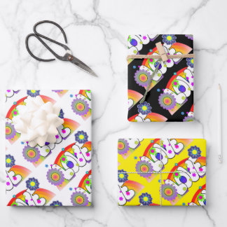 Set of 3 Rainbow Love  Wrapping Paper Sheet
