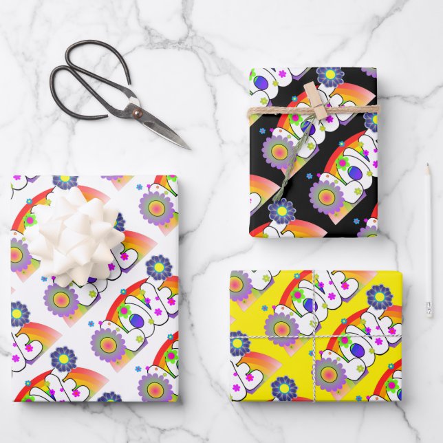 Set of 3 Rainbow Love  Wrapping Paper Sheet (Front)