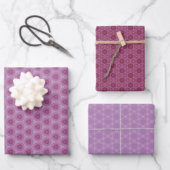 Set of 3 Shades Of Purple Wrapping Paper Sheet (Front)