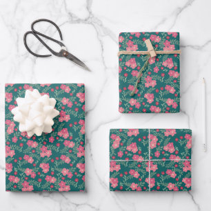 Set of 3 - Soft Holiday Floral Wrapping Paper