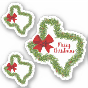 Set of 3 Texas Christmas Wreath with Red Bow