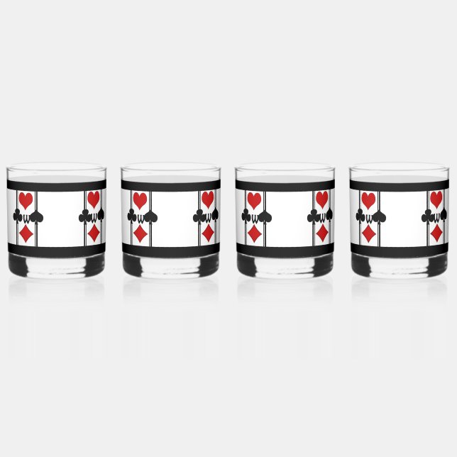 Set of 4 Art Deco Playing Card Suits with Monogram Whiskey Glass (Front)