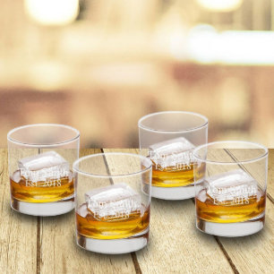 Set of 4 Classic Engraved Lowball Whiskey Glasses