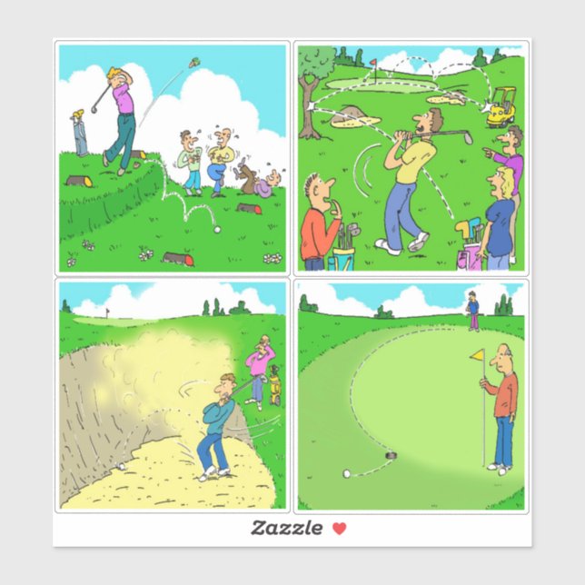 Set of 4 Funny Golf Cartoons. (Sheet)