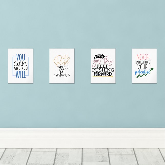 Set of 4 Inspirational Quote Prints – Motivational (Wood Floor)