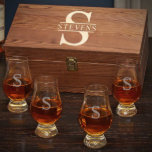 Set of 4 Monogram Glencarin Whiskey Glasses<br><div class="desc">This set includes four Glencairn glasses as well as a wooden gift box to store them in. The box is personalised with your name and an initial while the glasses each bear a single initial. Our whiskey gift set is a must-have for any whiskey fan or connoisseur and would make...</div>