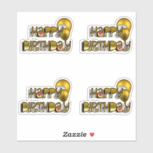 Set of 4 Shiny Happy Birthday Script Typography