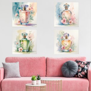 Set of 4 Watercolor Style Perfume Bottle Prints