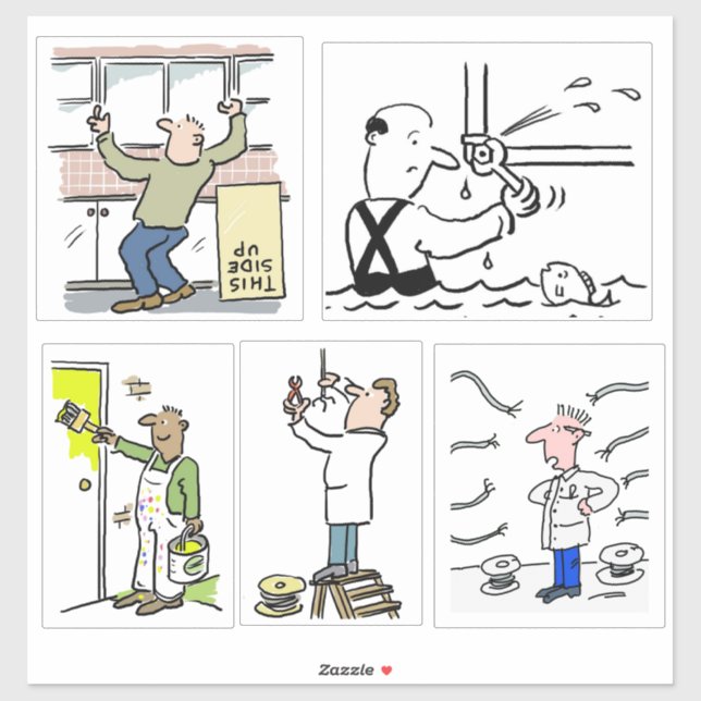 Set of 5 different tradesmen cartoons. (Sheet)
