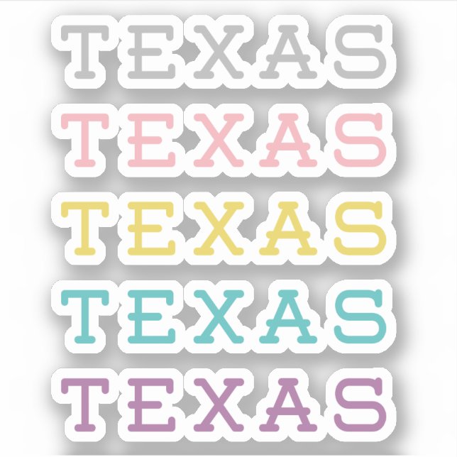 Set of 5 Pastel Texas, Texas, Texas Custom-Cut (Front)