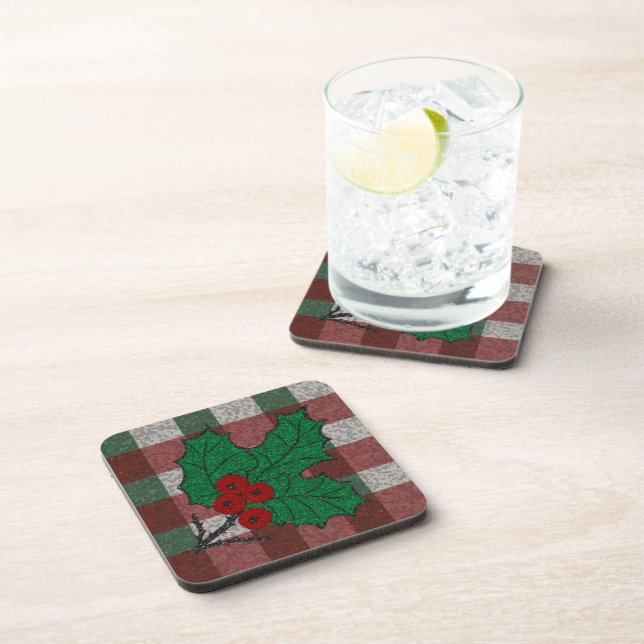 Set of 6 1940s Xmas Gingham Coaster (Right Side)