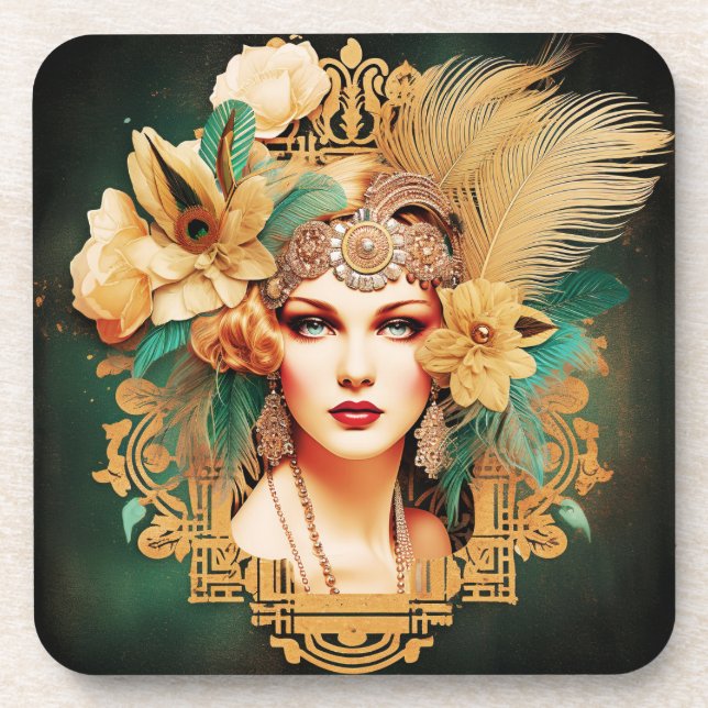 Set of 6 Art Deco Lady Coasters (Front)