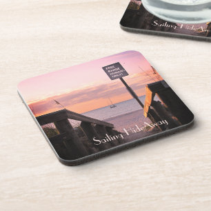 SET OF 6 Coasters Tropical Sailboat Beach Sunrise 