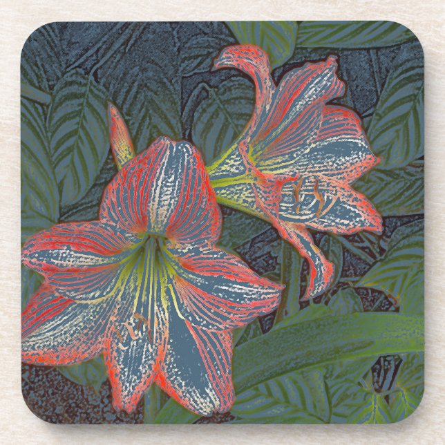 SET OF 6  COASTERS,"TWO DAYLILIES" COASTER (Front)
