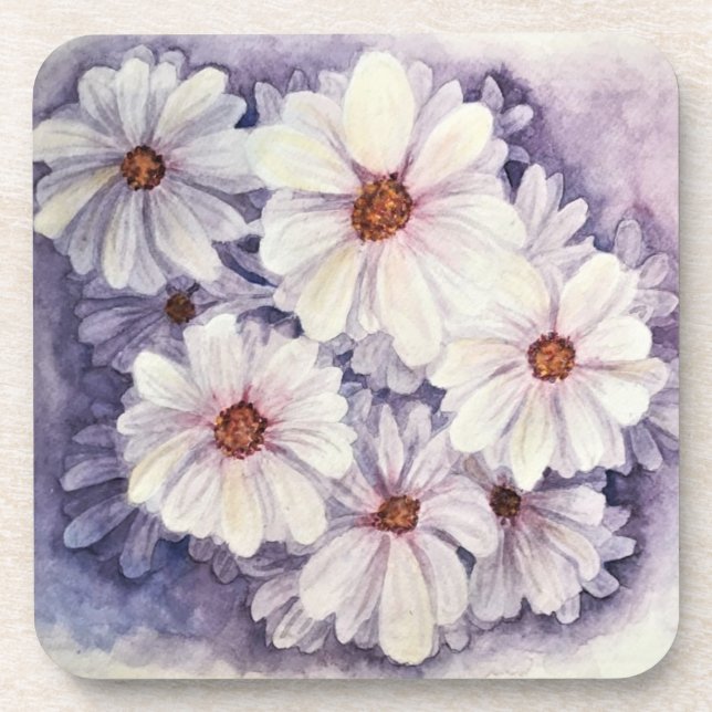 Set of 6 Cork Back Coasters Lavender African Daisy (Front)