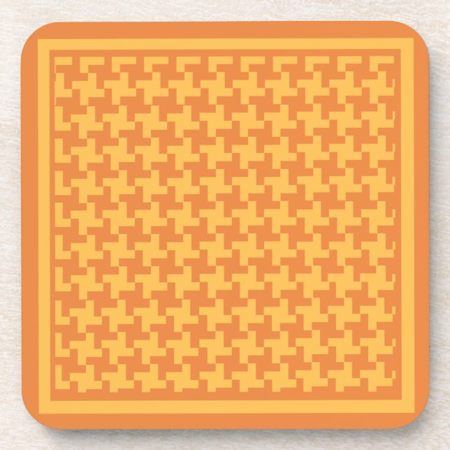 Set of 6 Cork-backed Coasters, Orange Dogstooth Coaster (Front)