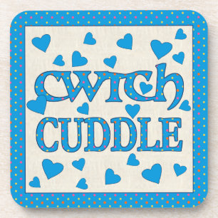 Set of 6 Cork Coasters with Welsh Cwtch and Hearts