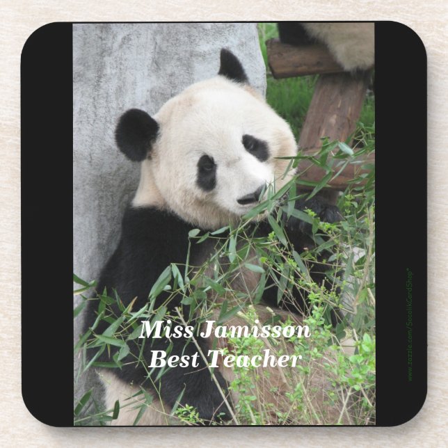 Set of 6, Cute Giant Panda, Best Teacher, Name Coaster (Front)
