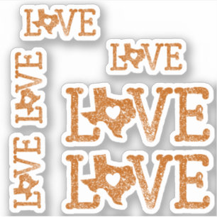 Set of 6 Distressed Texas Love Burnt Orange
