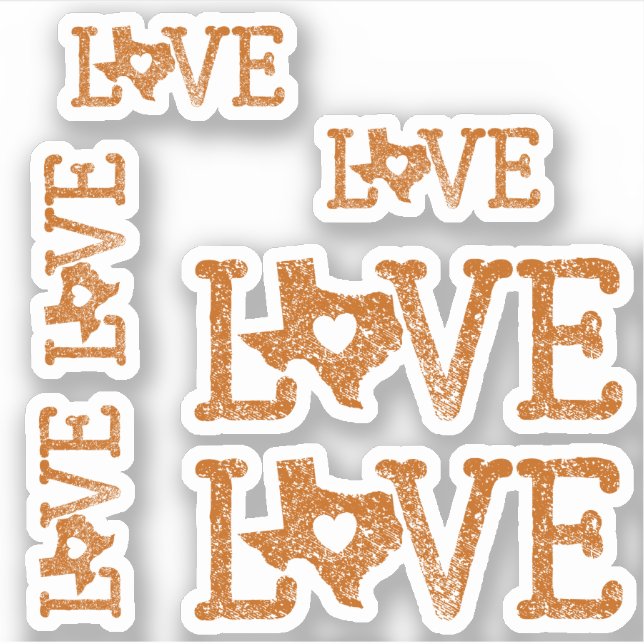 Set of 6 Distressed Texas Love Burnt Orange (Front)