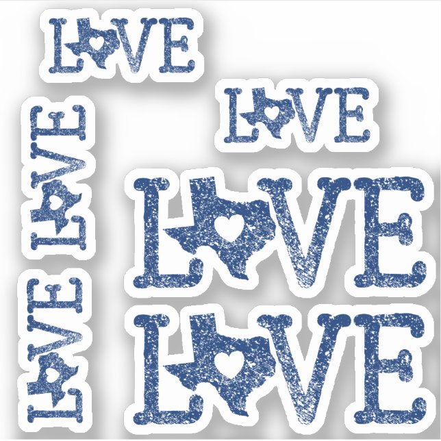 Set of 6 Distressed Texas Love State Flag Blue (Front)