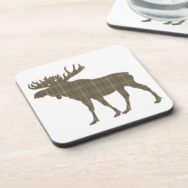 Set Of 6  Drink Coasters plaid moose (Left Side)