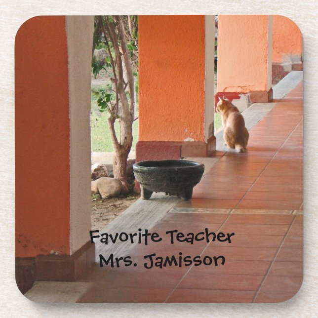 Set of 6, El Gato, Personalised, Favourite Teacher Coaster (Front)