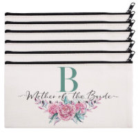 Set Of 6 Pastel Pink Roses Canvas Cosmetic Bags
