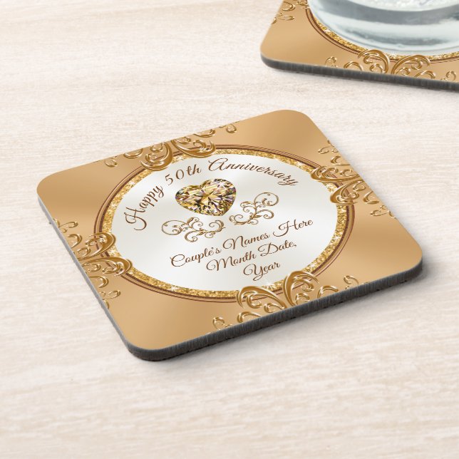 Set of 6 Personalised, 50th Anniversary Coasters (Left Side)
