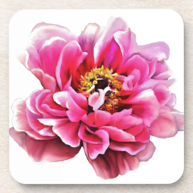 Set of 6 Plastic Coasters/Cork Back-Pink Peony Coaster (Front)